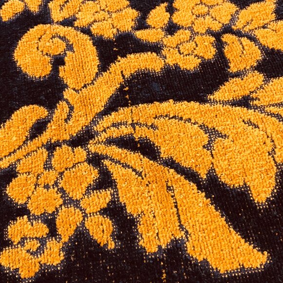 Vintage SEARS Navy Blue Rusty Gold Florals Bath Towel 25"x41" Reversible - Picture 10 of 10